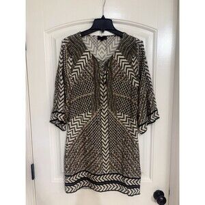 Hale Bob Multi-Color Geometric Pattern 3/4 Length Sleeve Shift Dress-M